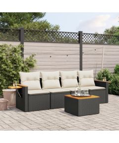 vidaXL 5-cz. zestaw wypoczynkowy do ogrodu, poduszki, czarny rattan PE Dārza mēbeļu komplekti