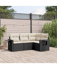 vidaXL 4-cz. zestaw wypoczynkowy do ogrodu, poduszki, czarny rattan PE Dārza mēbeļu komplekti