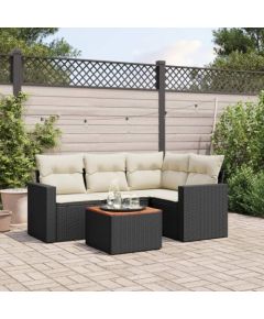 vidaXL 5-cz. zestaw wypoczynkowy do ogrodu, poduszki, czarny rattan PE Dārza mēbeļu komplekti