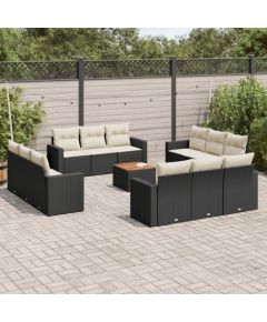 vidaXL 13-cz. zestaw mebli do ogrodu, poduszki, czarny, rattan PE Dārza mēbeļu komplekti