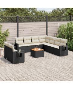 vidaXL 10-cz. zestaw wypoczynkowy do ogrodu, poduszki czarny rattan PE Dārza mēbeļu komplekti