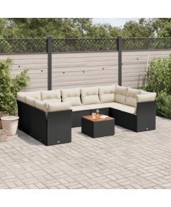 vidaXL 10-cz. zestaw wypoczynkowy do ogrodu, poduszki czarny rattan PE Dārza mēbeļu komplekti