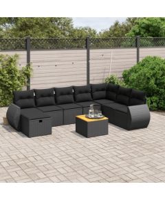 vidaXL 9-cz. zestaw wypoczynkowy do ogrodu, z poduszkami, czarny Dārza mēbeļu komplekti