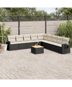 vidaXL 10-cz. zestaw wypoczynkowy do ogrodu, poduszki czarny rattan PE Dārza mēbeļu komplekti