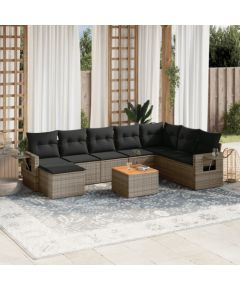 vidaXL 9-cz. zestaw mebli ogrodowych z poduszkami, szary, polirattan Dārza mēbeļu komplekti