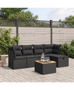 vidaXL 6-cz. zestaw mebli ogrodowych z poduszkami, czarny polirattan Dārza mēbeļu komplekti