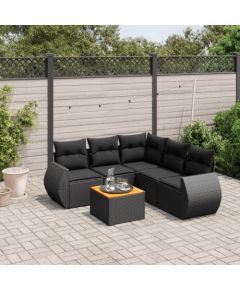 vidaXL 6-cz. zestaw mebli ogrodowych z poduszkami, czarny polirattan Dārza mēbeļu komplekti