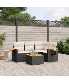 vidaXL 5-cz. zestaw wypoczynkowy do ogrodu, poduszki, czarny rattan PE Dārza mēbeļu komplekti