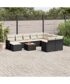 vidaXL 11-cz. zestaw wypoczynkowy do ogrodu, poduszki czarny rattan PE Dārza mēbeļu komplekti