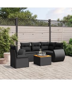 vidaXL 6-cz. zestaw mebli ogrodowych z poduszkami, czarny polirattan Dārza mēbeļu komplekti