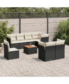 vidaXL 9-cz. zestaw wypoczynkowy do ogrodu, z poduszkami, czarny Dārza mēbeļu komplekti