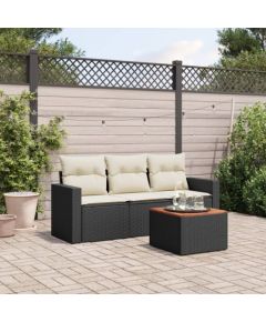 vidaXL 4-cz. zestaw wypoczynkowy do ogrodu, poduszki, czarny rattan PE Dārza mēbeļu komplekti