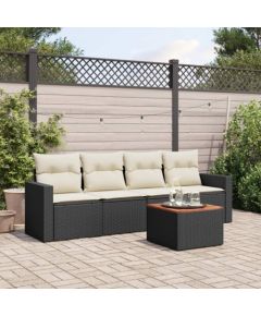 vidaXL 5-cz. zestaw wypoczynkowy do ogrodu, poduszki, czarny rattan PE Dārza mēbeļu komplekti