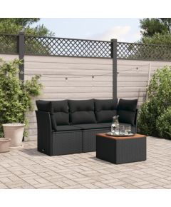 vidaXL 4-cz. zestaw wypoczynkowy do ogrodu, poduszki, czarny rattan PE Dārza mēbeļu komplekti