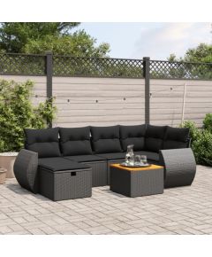 vidaXL 7-cz. zestaw wypoczynkowy do ogrodu, z poduszkami, czarny Dārza mēbeļu komplekti