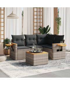 vidaXL 5-cz. zestaw wypoczynkowy do ogrodu, poduszki, szary rattan PE Dārza mēbeļu komplekti