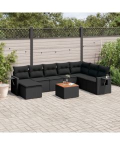 vidaXL 9-cz. zestaw wypoczynkowy do ogrodu, z poduszkami, czarny Dārza mēbeļu komplekti
