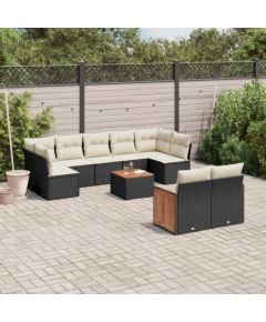 vidaXL 10-cz. zestaw wypoczynkowy do ogrodu, poduszki czarny rattan PE Dārza mēbeļu komplekti