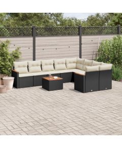 vidaXL 10-cz. zestaw wypoczynkowy do ogrodu, poduszki czarny rattan PE Dārza mēbeļu komplekti