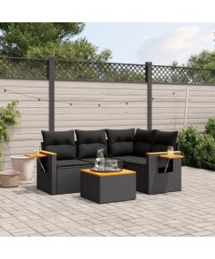 vidaXL 5-cz. zestaw wypoczynkowy do ogrodu, poduszki, czarny rattan PE Dārza mēbeļu komplekti