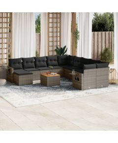 vidaXL 12-cz. zestaw mebli ogrodowych z poduszkami, szary, polirattan Dārza mēbeļu komplekti