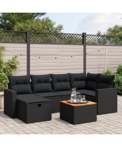 vidaXL 7-cz. zestaw wypoczynkowy do ogrodu, z poduszkami, czarny Dārza mēbeļu komplekti