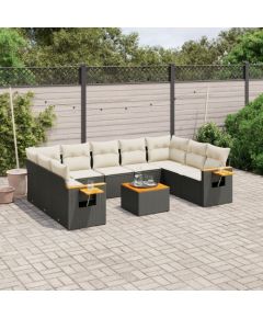 vidaXL 10-cz. zestaw wypoczynkowy do ogrodu, poduszki czarny rattan PE Dārza mēbeļu komplekti