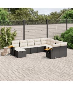 vidaXL 10-cz. zestaw wypoczynkowy do ogrodu, poduszki czarny rattan PE Dārza mēbeļu komplekti