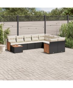 vidaXL 10-cz. zestaw wypoczynkowy do ogrodu, poduszki czarny rattan PE Dārza mēbeļu komplekti