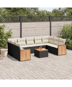 vidaXL 10-cz. zestaw wypoczynkowy do ogrodu, poduszki czarny rattan PE Dārza mēbeļu komplekti