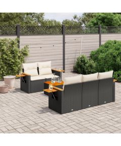 vidaXL 6-cz. zestaw mebli ogrodowych z poduszkami, czarny polirattan Dārza mēbeļu komplekti