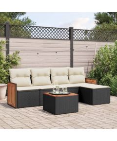 vidaXL 6-cz. zestaw mebli ogrodowych z poduszkami, czarny polirattan Dārza mēbeļu komplekti