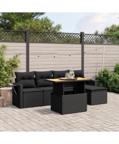 vidaXL 6-cz. zestaw mebli ogrodowych z poduszkami, czarny polirattan Dārza mēbeļu komplekti