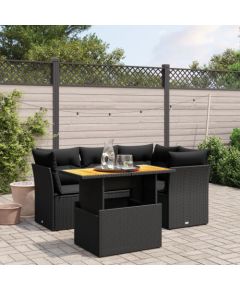 vidaXL 5-cz. zestaw wypoczynkowy do ogrodu, poduszki, czarny rattan PE Dārza mēbeļu komplekti