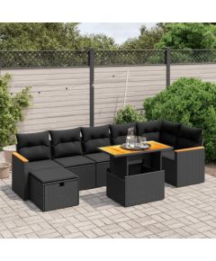 vidaXL 8-cz. zestaw wypoczynkowy do ogrodu, z poduszkami, czarny Dārza mēbeļu komplekti
