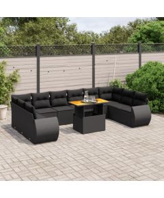 vidaXL 11-cz. zestaw wypoczynkowy do ogrodu, poduszki czarny rattan PE Dārza mēbeļu komplekti