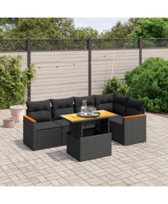 vidaXL 6-cz. zestaw mebli ogrodowych z poduszkami, czarny polirattan Dārza mēbeļu komplekti