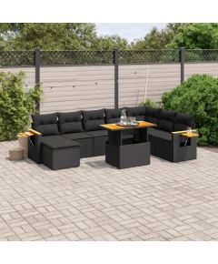 vidaXL 8-cz. zestaw wypoczynkowy do ogrodu, z poduszkami, czarny Dārza mēbeļu komplekti