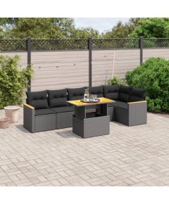 vidaXL 7-cz. zestaw wypoczynkowy do ogrodu, z poduszkami, czarny Dārza mēbeļu komplekti