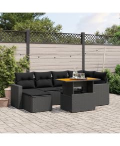 vidaXL 7-cz. zestaw wypoczynkowy do ogrodu, z poduszkami, czarny Dārza mēbeļu komplekti