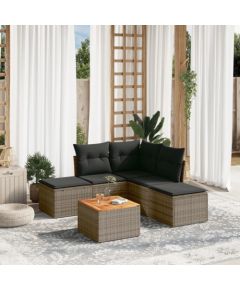 vidaXL 6-cz. zestaw mebli ogrodowych z poduszkami, szary, polirattan Dārza mēbeļu komplekti