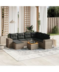 vidaXL 8-cz. zestaw mebli ogrodowych z poduszkami, szary, polirattan Dārza mēbeļu komplekti