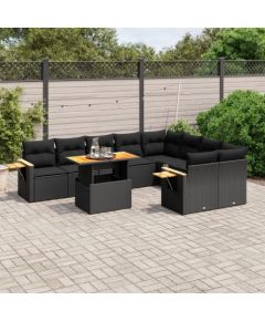 vidaXL 10-cz. zestaw wypoczynkowy do ogrodu, poduszki czarny rattan PE Dārza mēbeļu komplekti