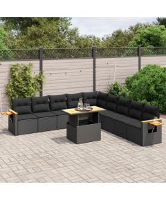 vidaXL 11-cz. zestaw wypoczynkowy do ogrodu, poduszki czarny rattan PE Dārza mēbeļu komplekti