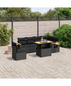 vidaXL 7-cz. zestaw wypoczynkowy do ogrodu, z poduszkami, czarny Dārza mēbeļu komplekti