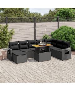 vidaXL 9-cz. zestaw wypoczynkowy do ogrodu, z poduszkami, czarny Dārza mēbeļu komplekti
