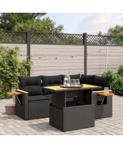 vidaXL 5-cz. zestaw wypoczynkowy do ogrodu, poduszki, czarny rattan PE Dārza mēbeļu komplekti