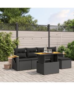 vidaXL 6-cz. zestaw mebli ogrodowych z poduszkami, czarny polirattan Dārza mēbeļu komplekti