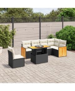 vidaXL 7-cz. zestaw wypoczynkowy do ogrodu, z poduszkami, czarny Dārza mēbeļu komplekti