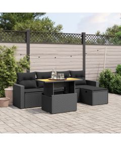 vidaXL 6-cz. zestaw mebli ogrodowych z poduszkami, czarny polirattan Dārza mēbeļu komplekti